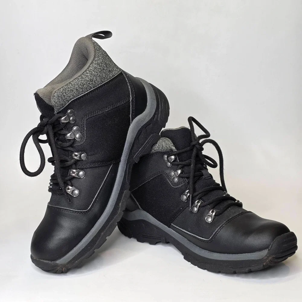 All In Motion Men's Winter Boots Size 7 Black Leather Fabric Ankle Shoes